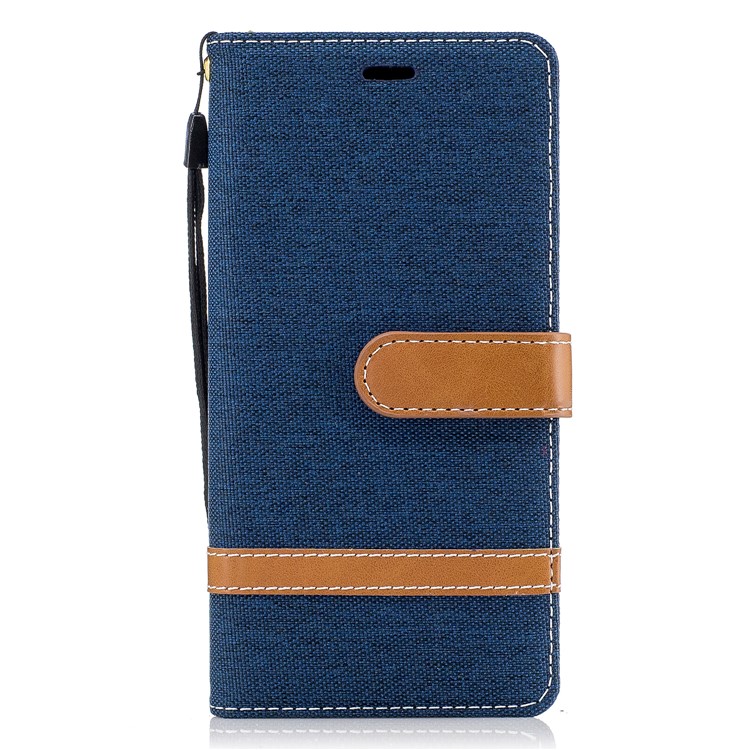 Two-tone Jean Cloth Leather Wallet Stand Case for Sony Xperia XA1 - Dark Blue-2