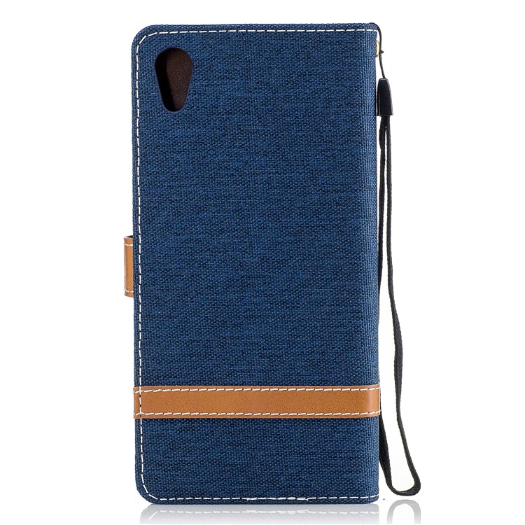 Two-tone Jean Cloth Leather Wallet Stand Case for Sony Xperia XA1 - Dark Blue-3