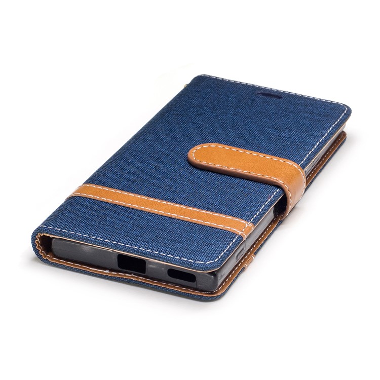 Two-tone Jean Cloth Leather Wallet Stand Case for Sony Xperia XA1 - Dark Blue-6