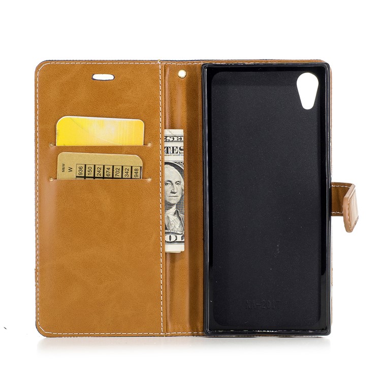 Two-tone Jean Cloth Leather Wallet Stand Case for Sony Xperia XA1 - Dark Blue-8