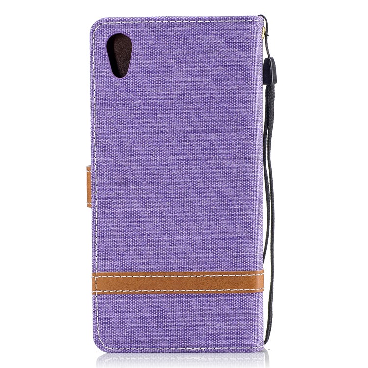 Jean Cloth Leather Card Holder Mobile Case for Sony Xperia XA1 - Purple-3