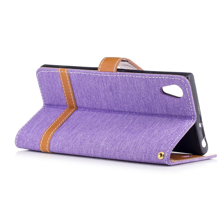 Jean Cloth Leather Card Holder Mobile Case for Sony Xperia XA1 - Purple-4