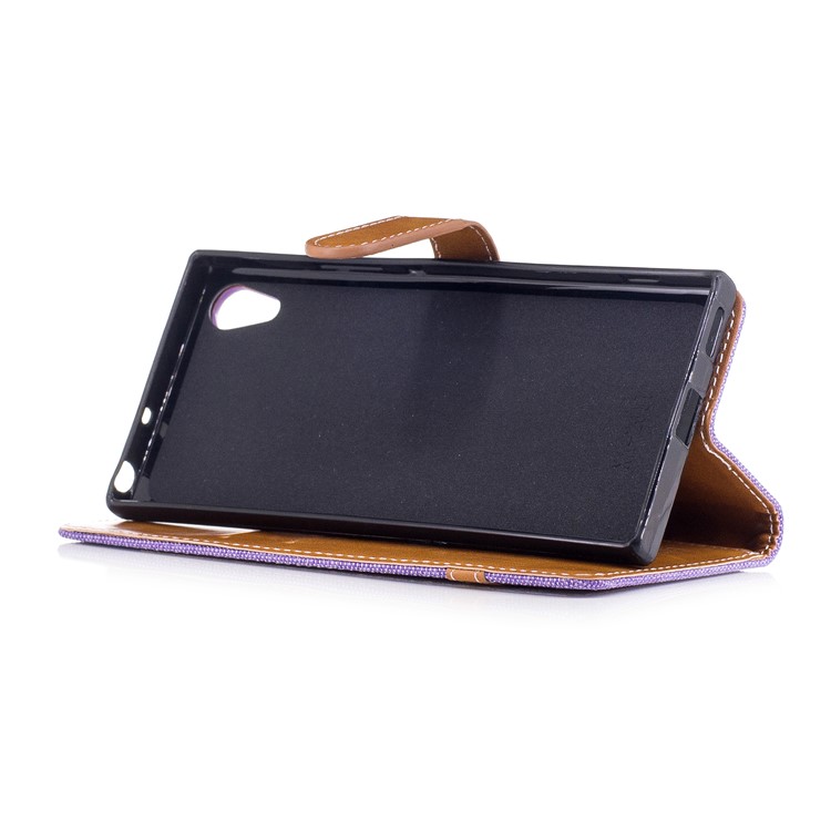 Jean Cloth Leather Card Holder Mobile Case for Sony Xperia XA1 - Purple-5
