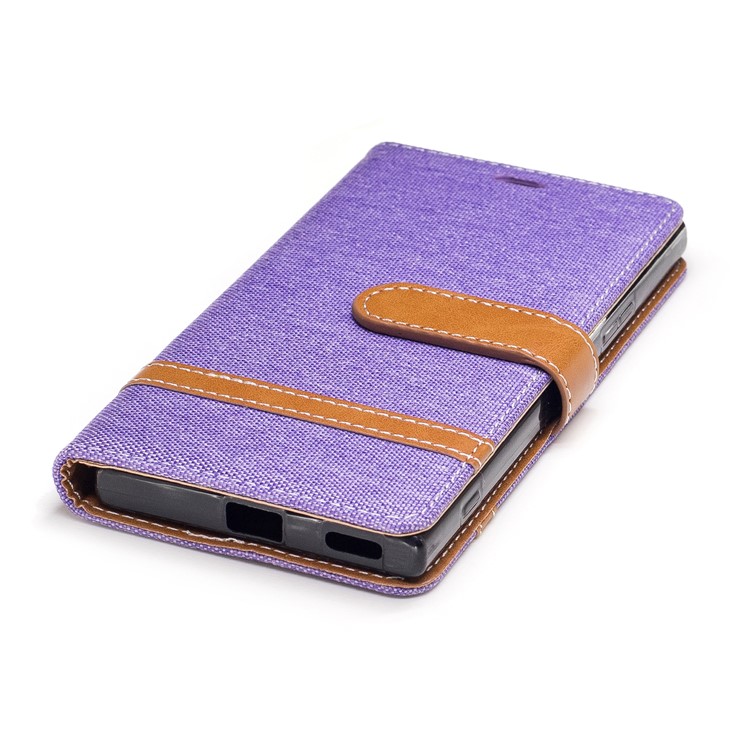 Jean Cloth Leather Card Holder Mobile Case for Sony Xperia XA1 - Purple-6