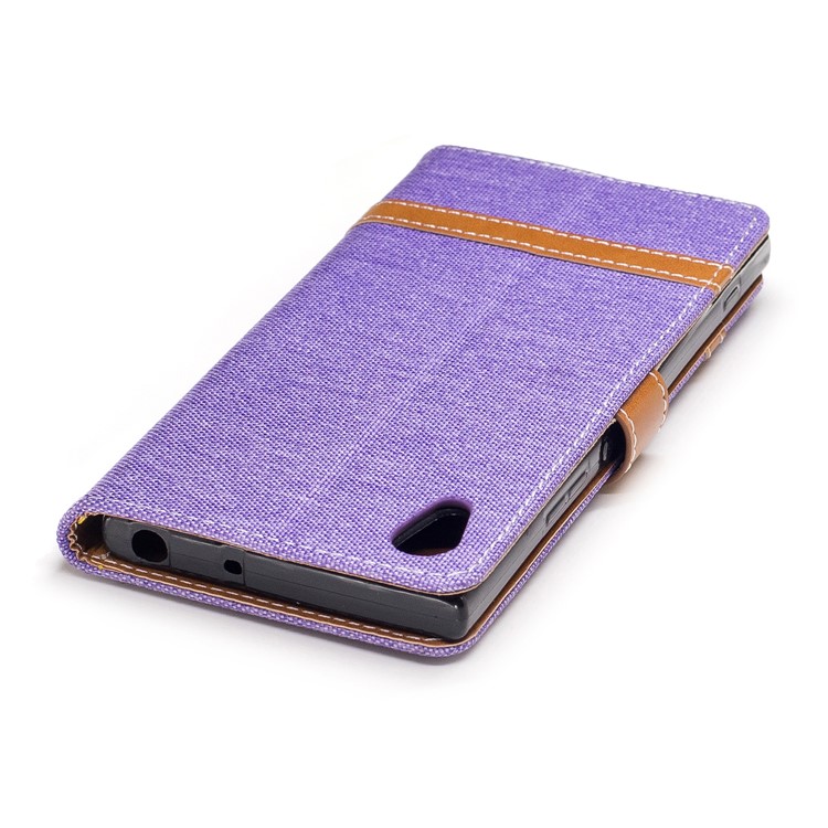 Jean Cloth Leather Card Holder Mobile Case for Sony Xperia XA1 - Purple-7