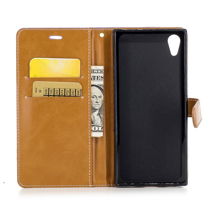 Jean Cloth Leather Card Holder Mobile Case for Sony Xperia XA1 - Purple-8