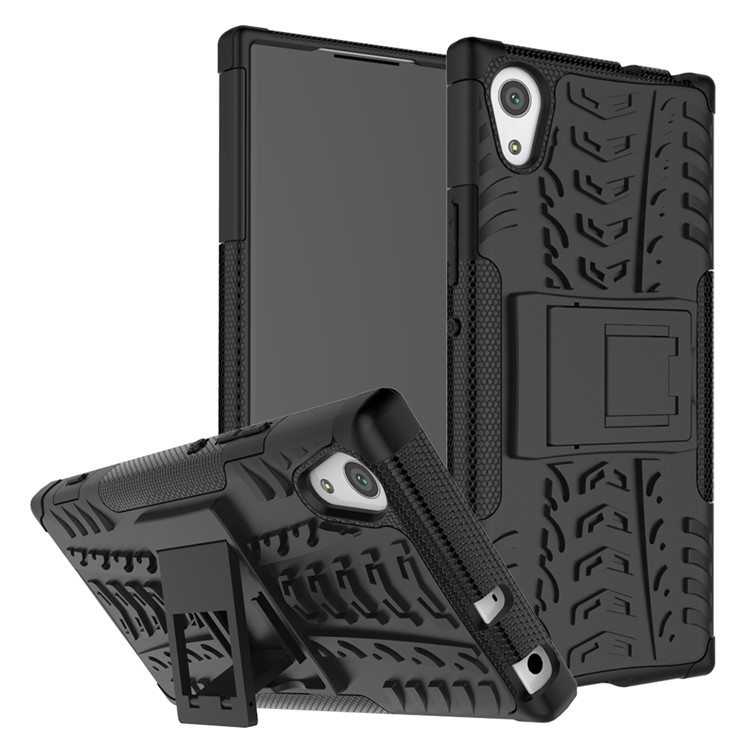 Tire Cool Guard PC + TPU híbrido caso con Kickstand para Sony Xperia XA1 - Negro-1