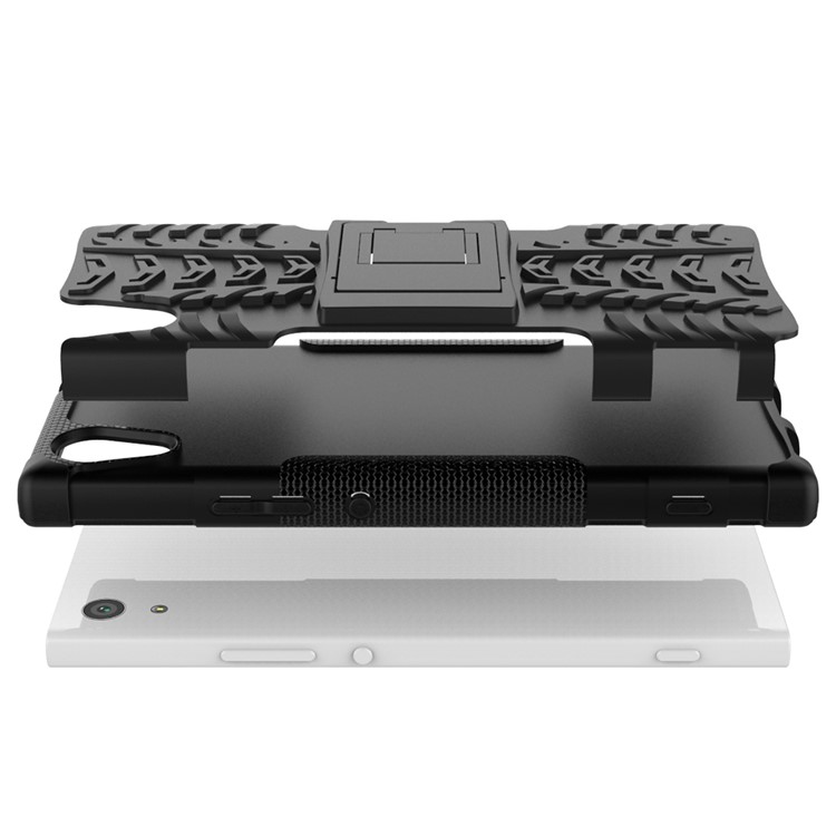 Tire Cool Guard PC + TPU híbrido caso con Kickstand para Sony Xperia XA1 - Negro-5