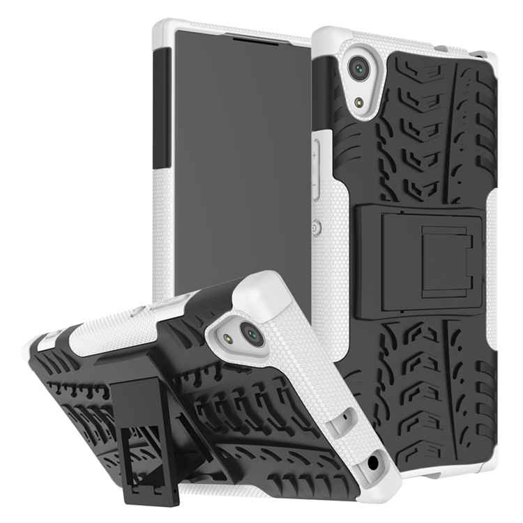 Anti-slip Cool Tyre PC + TPU Combo Phone Case with Kickstand for Sony Xperia XA1 - White-1