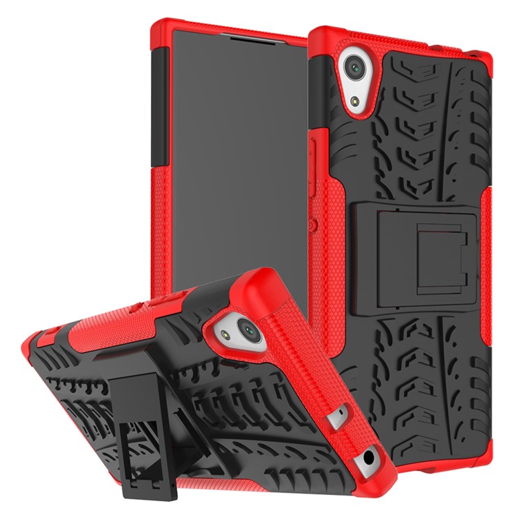 Anti-slip Cool Tyre PC + TPU Combo Phone Shell with Kickstand for Sony Xperia XA1 - Red-1