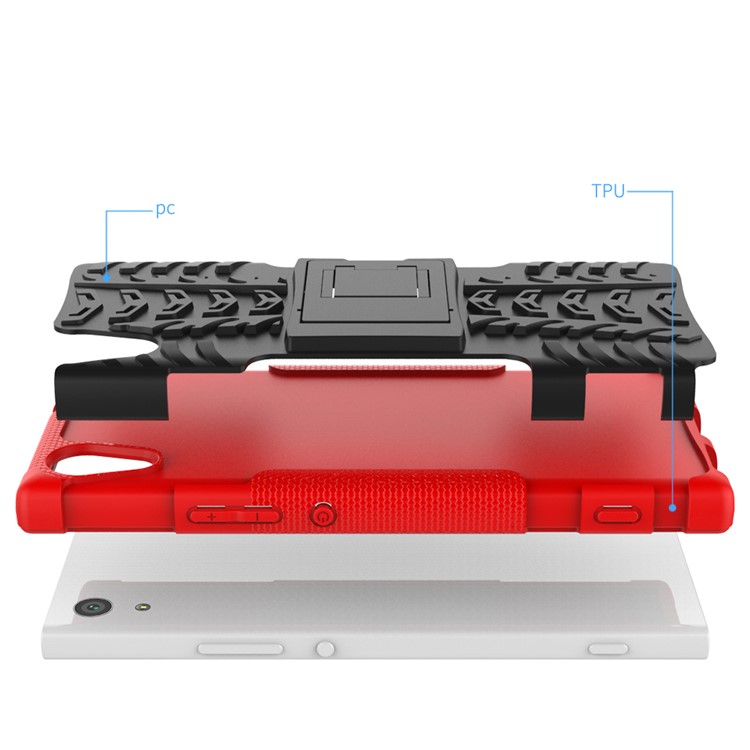 Anti-slip Cool Tyre PC + TPU Combo Phone Shell with Kickstand for Sony Xperia XA1 - Red-2