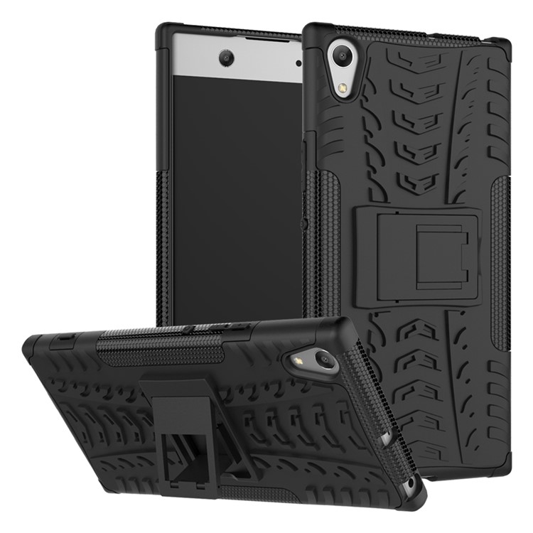For Sony Xperia XA1 Ultra Kickstand Cool Tyre Pattern PC + TPU Case - Black-1