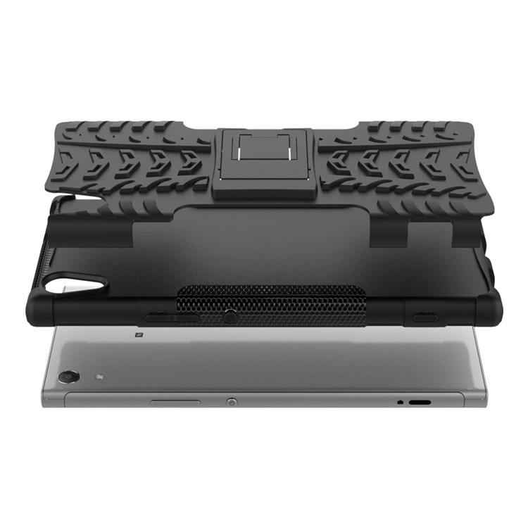 For Sony Xperia XA1 Ultra Kickstand Cool Tyre Pattern PC + TPU Case - Black-8