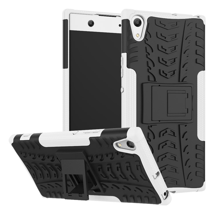 Kickstand Cool Tyre Pattern PC + TPU Casing for Sony Xperia XA1 Ultra - White-1