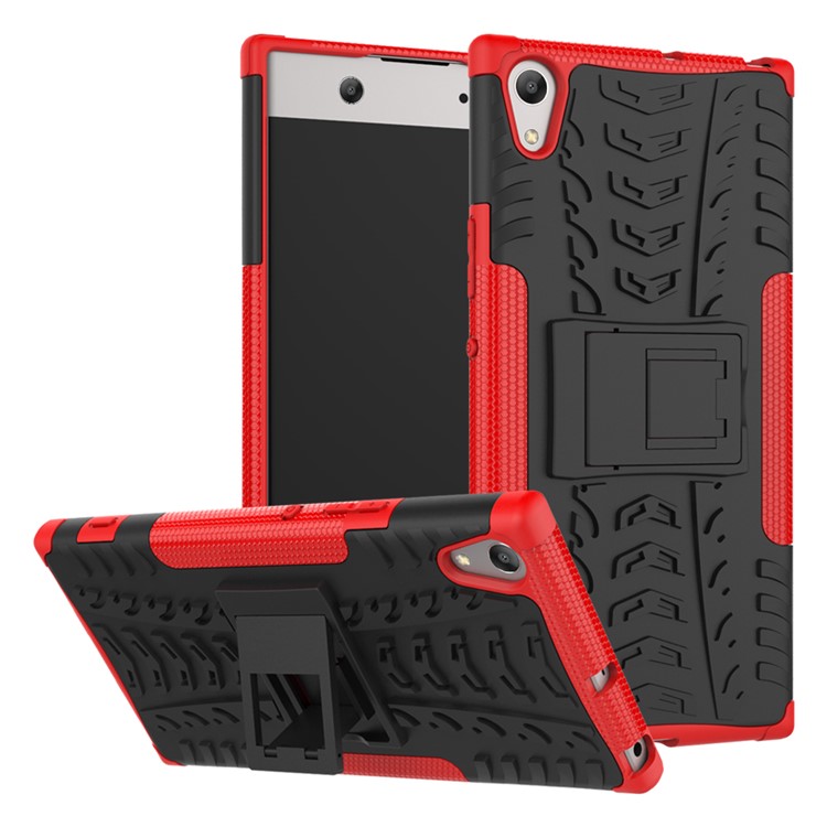 Cool Tyre Pattern PC + TPU Phone Kickstand Case for Sony Xperia XA1 Ultra - Red-1
