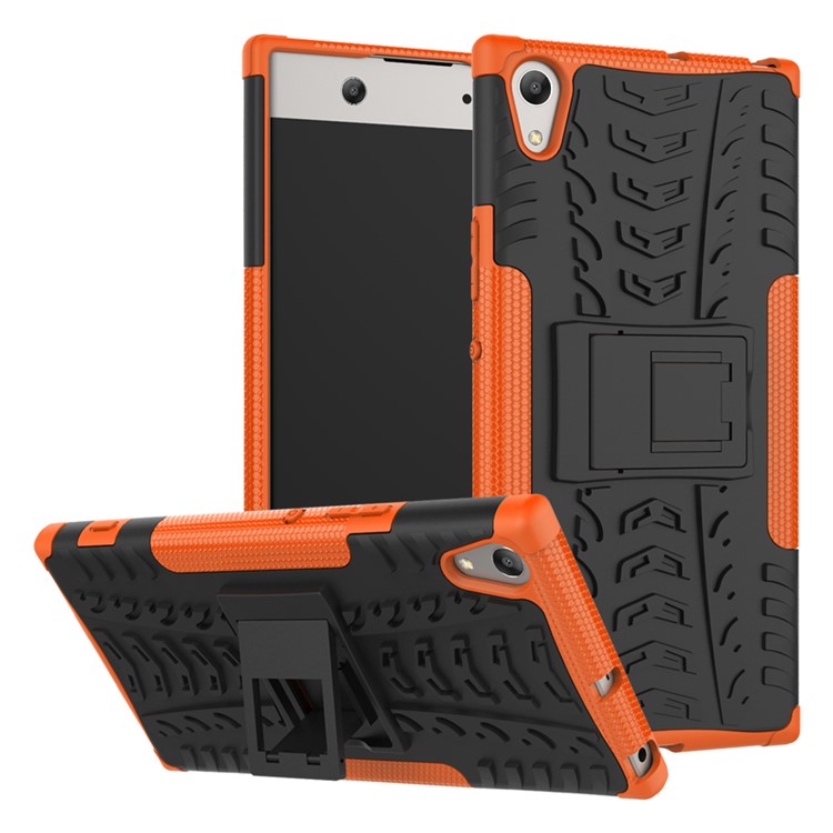 Kickstand Cool Tyre Pattern PC + TPU Mobile Phone Case for Sony Xperia XA1 Ultra - Orange-1