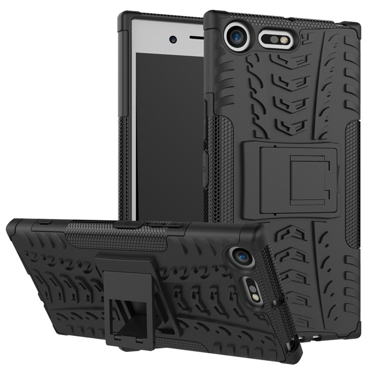 Anti-slip PC + TPU Hybrid Phone Case with Kickstand for Sony Xperia XZ Premium - Black-1