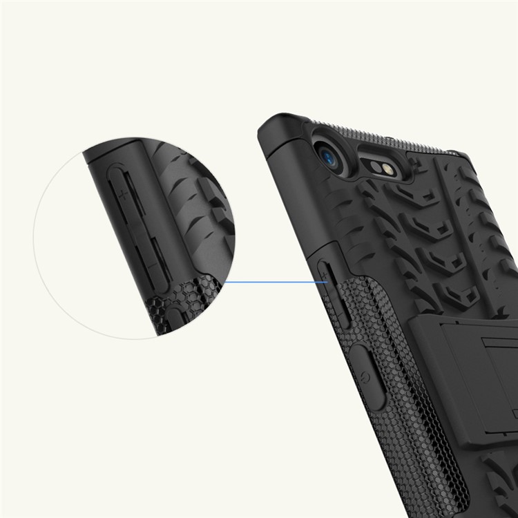 Anti-slip PC + TPU Hybrid Phone Case with Kickstand for Sony Xperia XZ Premium - Black-10