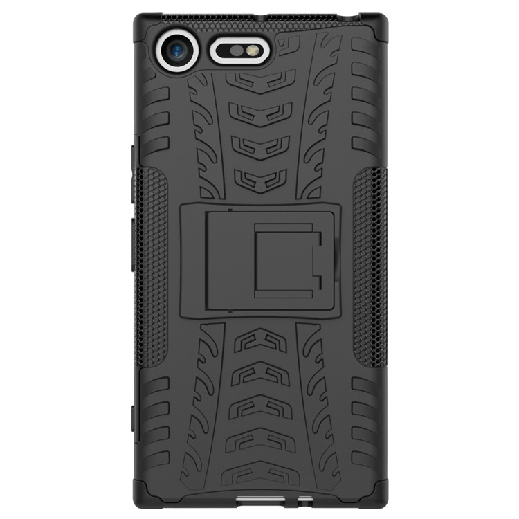 Anti-slip PC + TPU Hybrid Phone Case with Kickstand for Sony Xperia XZ Premium - Black-2