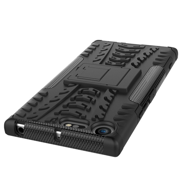Anti-slip PC + TPU Hybrid Phone Case with Kickstand for Sony Xperia XZ Premium - Black-3