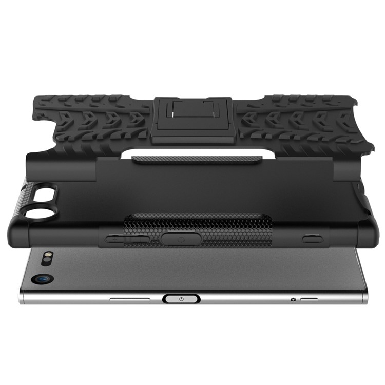 Anti-slip PC + TPU Hybrid Phone Case with Kickstand for Sony Xperia XZ Premium - Black-4