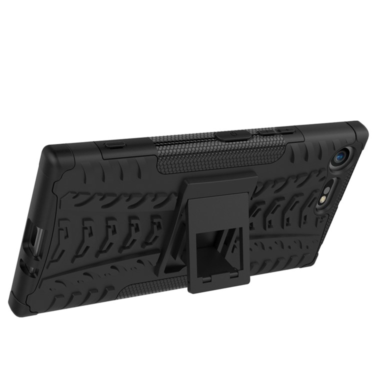 Anti-slip PC + TPU Hybrid Phone Case with Kickstand for Sony Xperia XZ Premium - Black-7