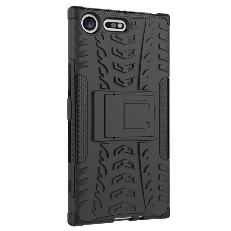 Anti-slip PC + TPU Hybrid Phone Case with Kickstand for Sony Xperia XZ Premium - Black-9