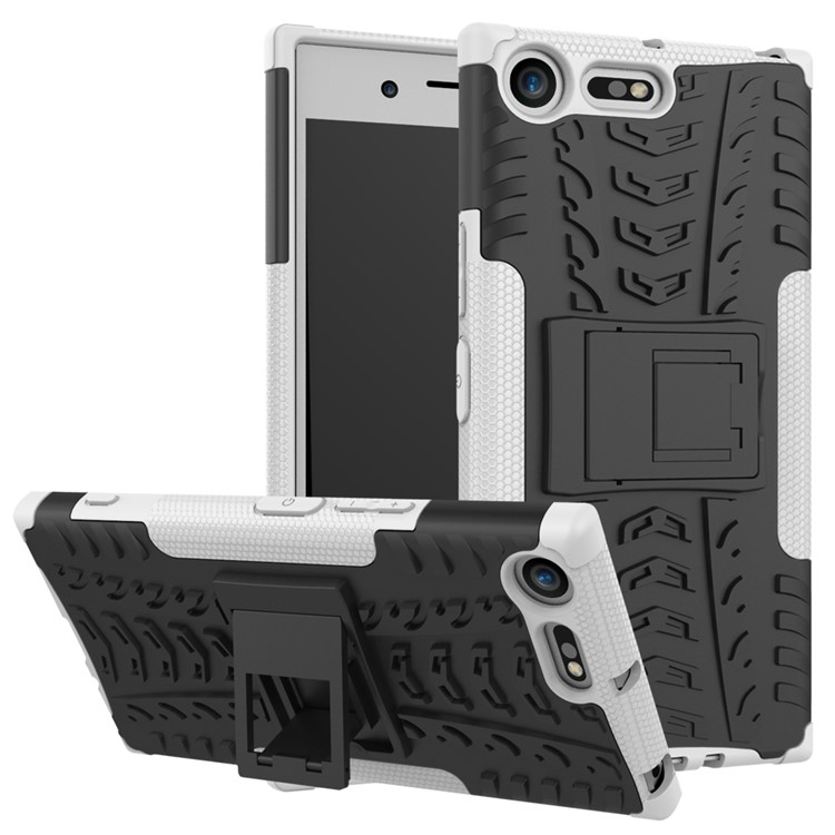 Anti-slip PC + TPU Hybrid Mobile Phone Case with Kickstand for Sony Xperia XZ Premium - White-1