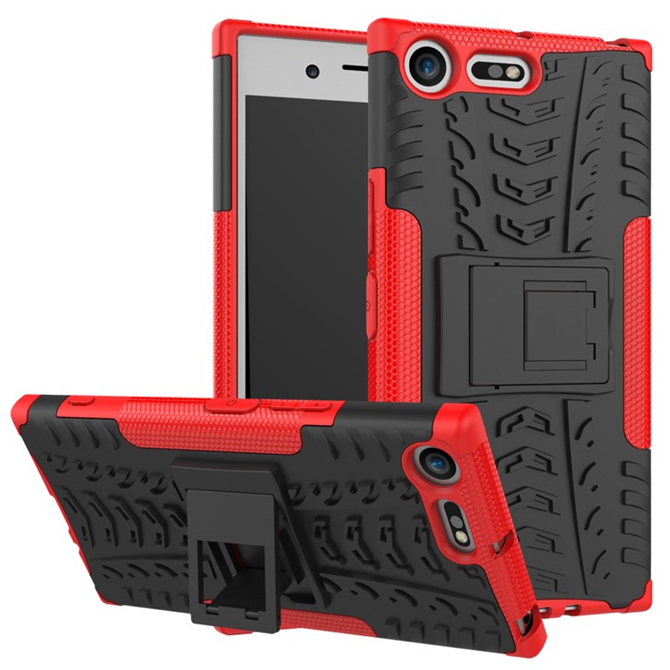 Anti-slip PC + TPU Hybrid Casing with Kickstand for Sony Xperia XZ Premium - Red-1