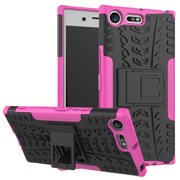 Anti-slip PC + TPU Hybrid Case Cover with Kickstand for Sony Xperia XZ Premium - Rose-1