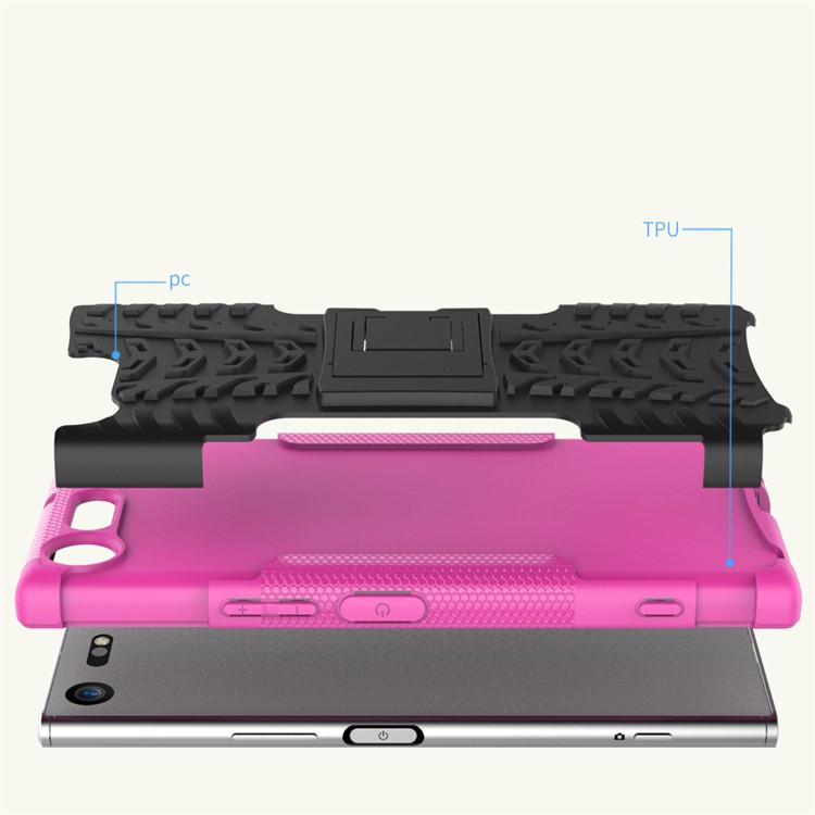 Anti-slip PC + TPU Hybrid Case Cover with Kickstand for Sony Xperia XZ Premium - Rose-2