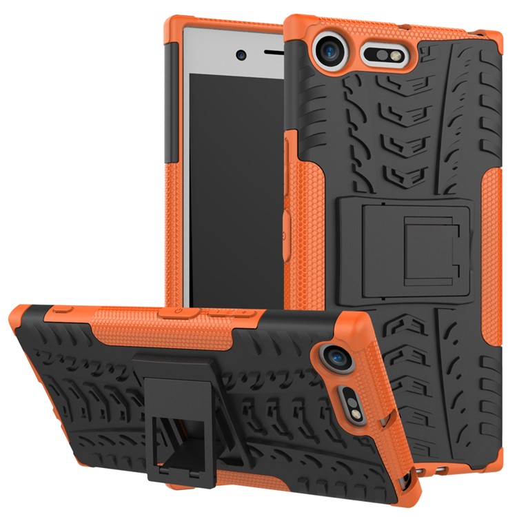 Anti-slip PC + TPU Hybrid Mobile Phone Cover with Kickstand for Sony Xperia XZ Premium - Orange-1