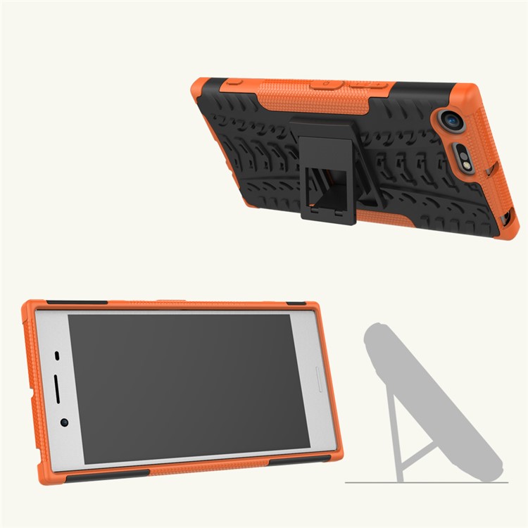 Anti-slip PC + TPU Hybrid Mobile Phone Cover with Kickstand for Sony Xperia XZ Premium - Orange-2