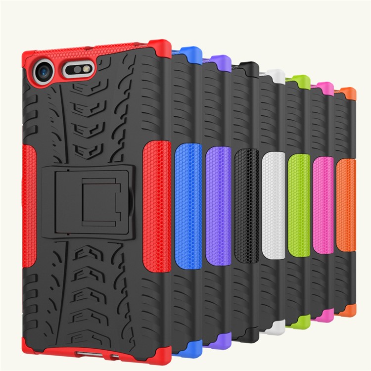 Anti-slip PC + TPU Hybrid Mobile Phone Cover with Kickstand for Sony Xperia XZ Premium - Orange-3
