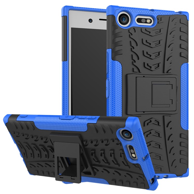 Anti-slip PC + TPU Hybrid Shell with Kickstand for Sony Xperia XZ Premium - Blue-1