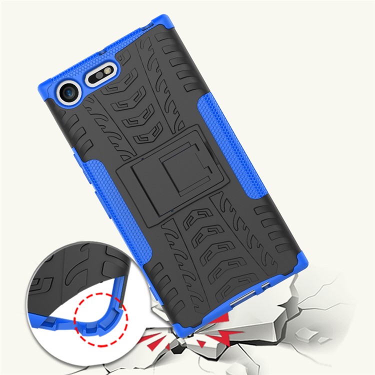 Anti-slip PC + TPU Hybrid Shell with Kickstand for Sony Xperia XZ Premium - Blue-2
