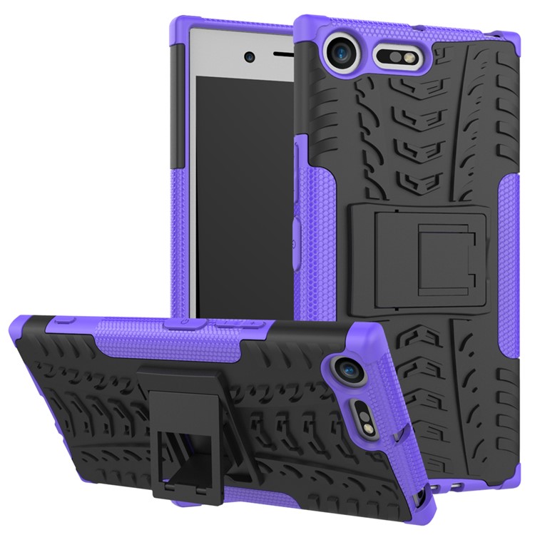 Anti-slip PC + TPU Hybrid Casing Cover with Kickstand for Sony Xperia XZ Premium - Purple-1