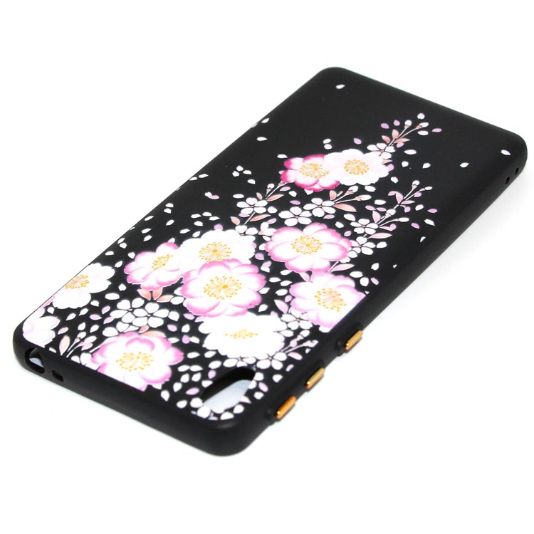 Rubberized Embossed Pattern Printing TPU Case with Electroplating Buttons for Sony Xperia E5 - Sakura-3