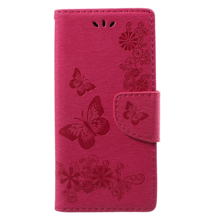 Imprinted Butterfly Flowers Leather Wallet Phone Shell for Sony Xperia XA1 - Rose-2