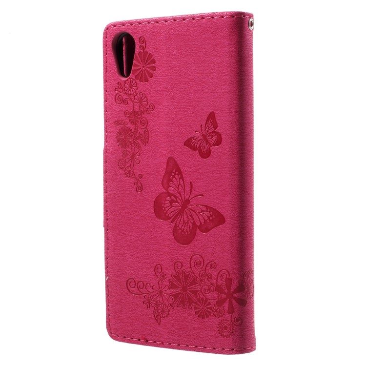 Imprinted Butterfly Flowers Leather Wallet Phone Shell for Sony Xperia XA1 - Rose-3