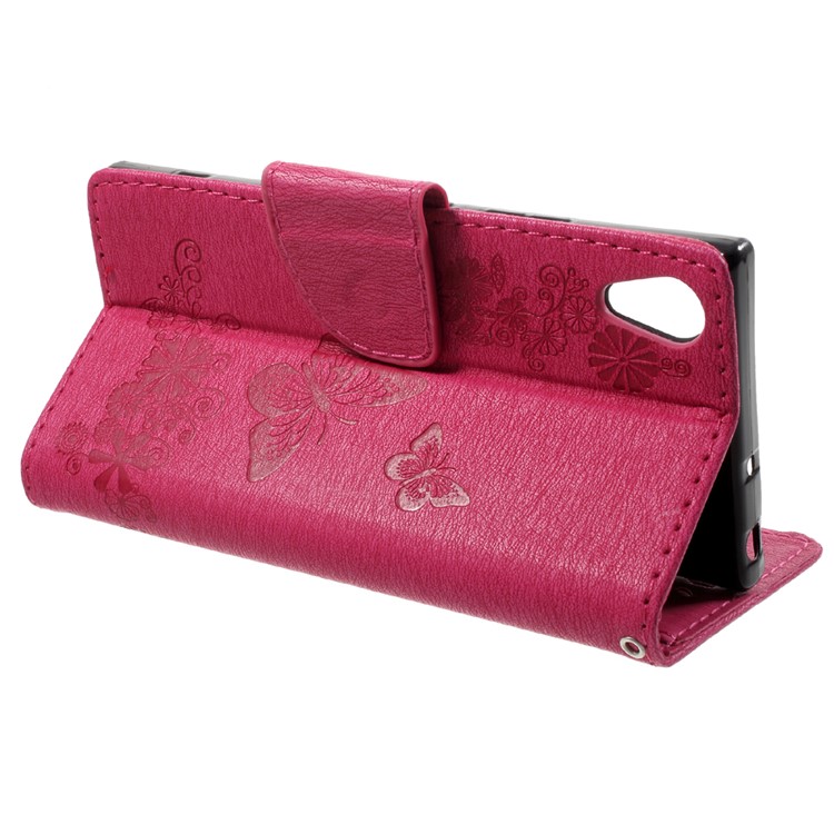 Imprinted Butterfly Flowers Leather Wallet Phone Shell for Sony Xperia XA1 - Rose-4