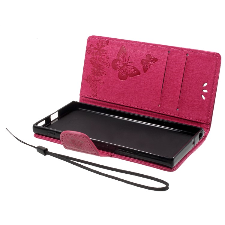 Imprinted Butterfly Flowers Leather Wallet Phone Shell for Sony Xperia XA1 - Rose-5