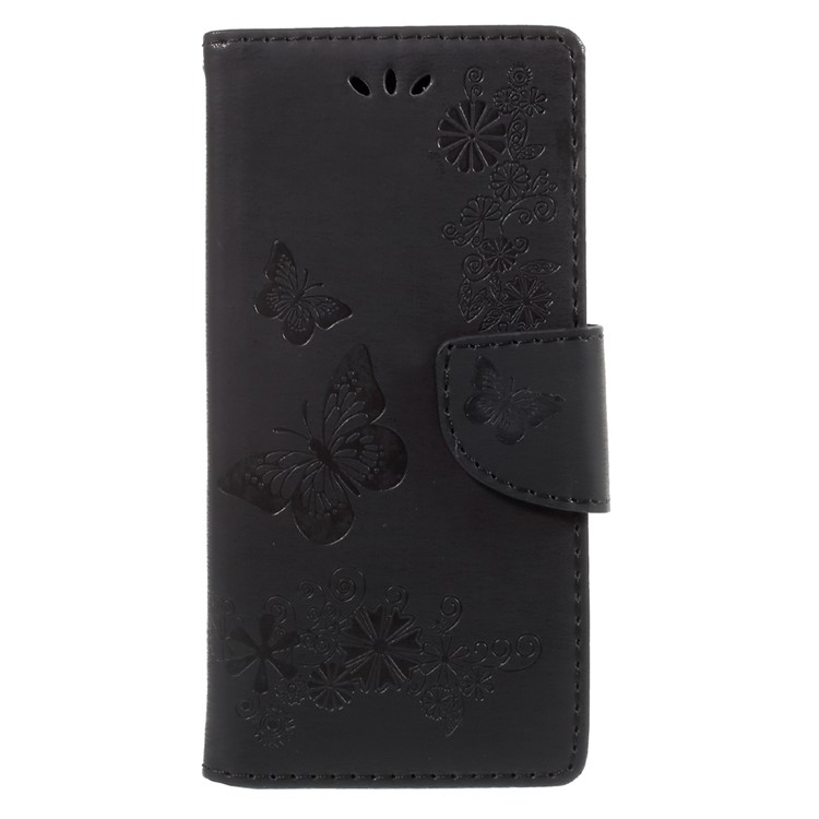 Imprinted Butterfly Flowers Leather Wallet Phone Case for Sony Xperia XA1 - Black-1