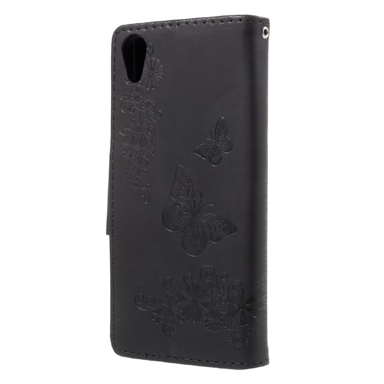 Imprinted Butterfly Flowers Leather Wallet Phone Case for Sony Xperia XA1 - Black-2