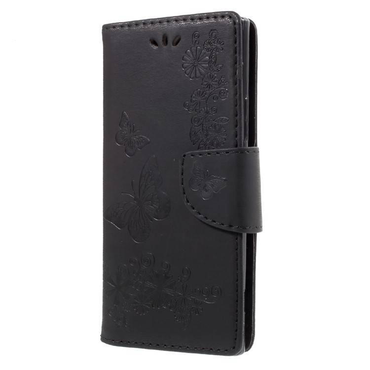 Imprinted Butterfly Flowers Leather Wallet Phone Case for Sony Xperia XA1 - Black-3