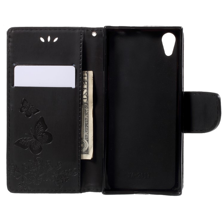 Imprinted Butterfly Flowers Leather Wallet Phone Case for Sony Xperia XA1 - Black-5