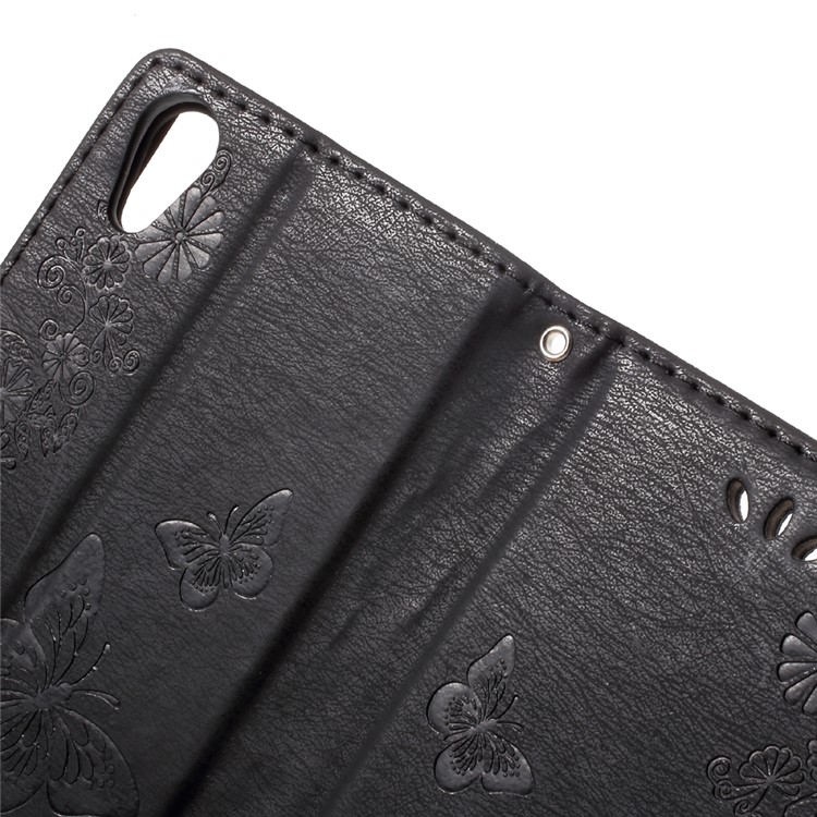 Imprinted Butterfly Flowers Leather Wallet Phone Case for Sony Xperia XA1 - Black-7