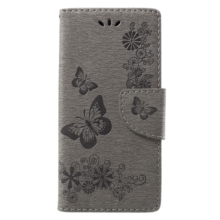 Imprinted Butterfly Flowers Leather Wallet Phone Cover for Sony Xperia XA1 - Grey-1