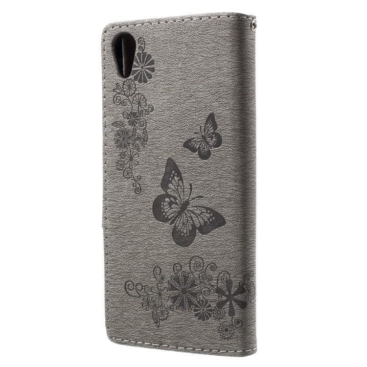 Imprinted Butterfly Flowers Leather Wallet Phone Cover for Sony Xperia XA1 - Grey-2