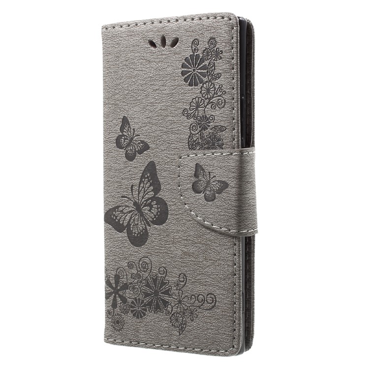 Imprinted Butterfly Flowers Leather Wallet Phone Cover for Sony Xperia XA1 - Grey-3